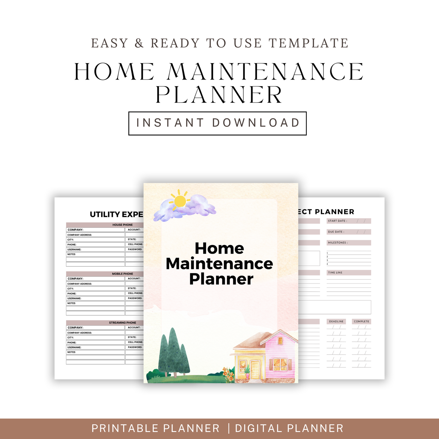 Home Maintenance Planner Printable | House Repair Checklist | Annual Cleaning Schedule | Editable Home Binder PDF Download