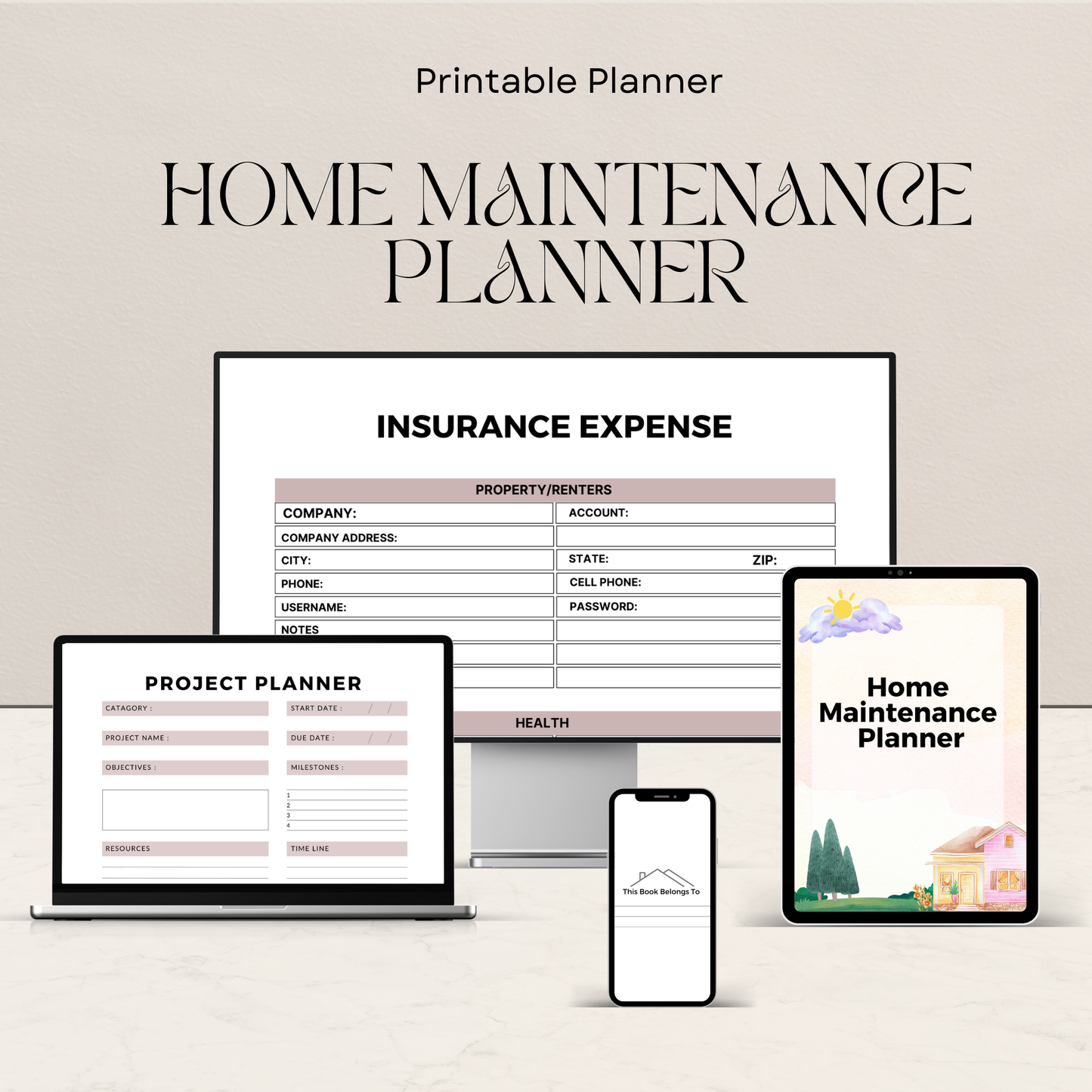 Home Maintenance Planner Printable | House Repair Checklist | Annual Cleaning Schedule | Editable Home Binder PDF Download